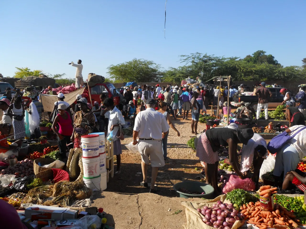 Compradores y vendedores en el mercado binacional de Pedernales, en la frontera sur entre República Dominicana y Haití, durante la jornada comercial (foto de archivo)